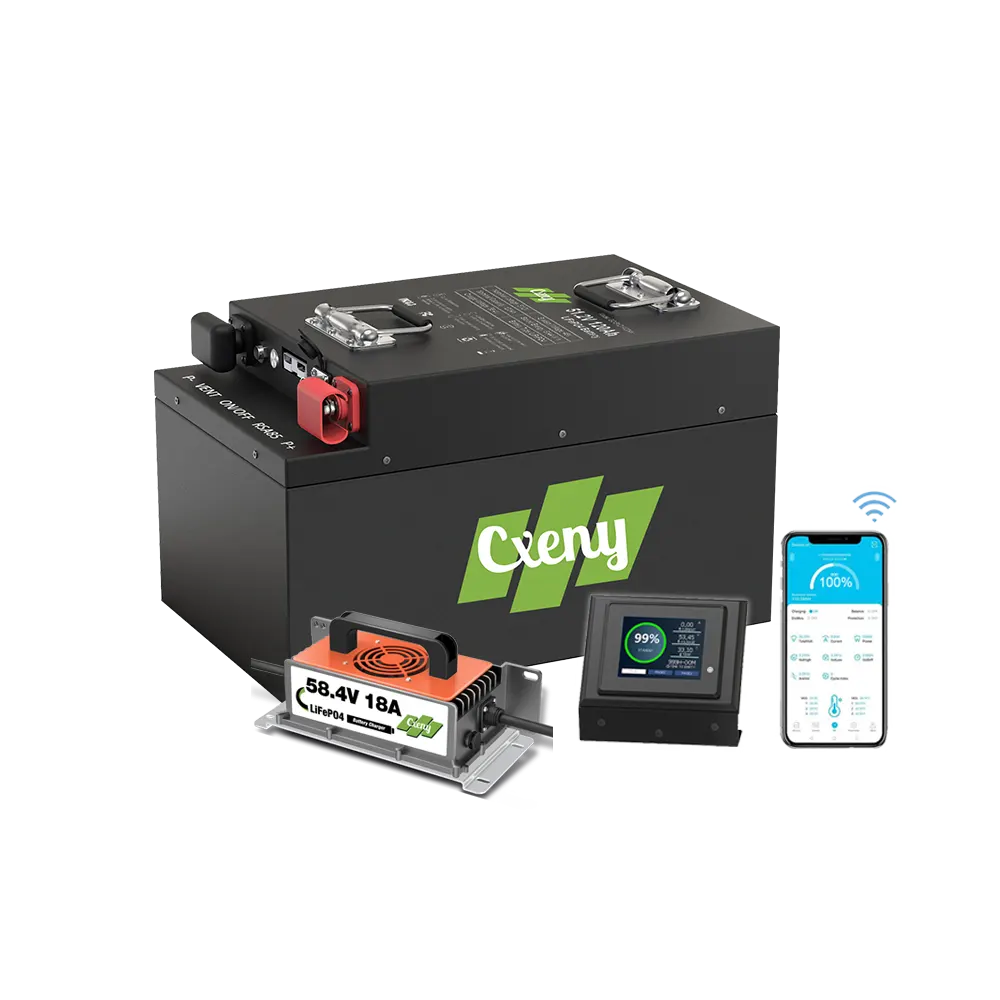 Cxeny 48V 120AH Lithium Golf Cart Battery With 18A Charger and Touch Monitor
