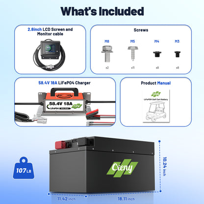 Accessories overview for CXENY 48V 120Ah lithium golf cart battery