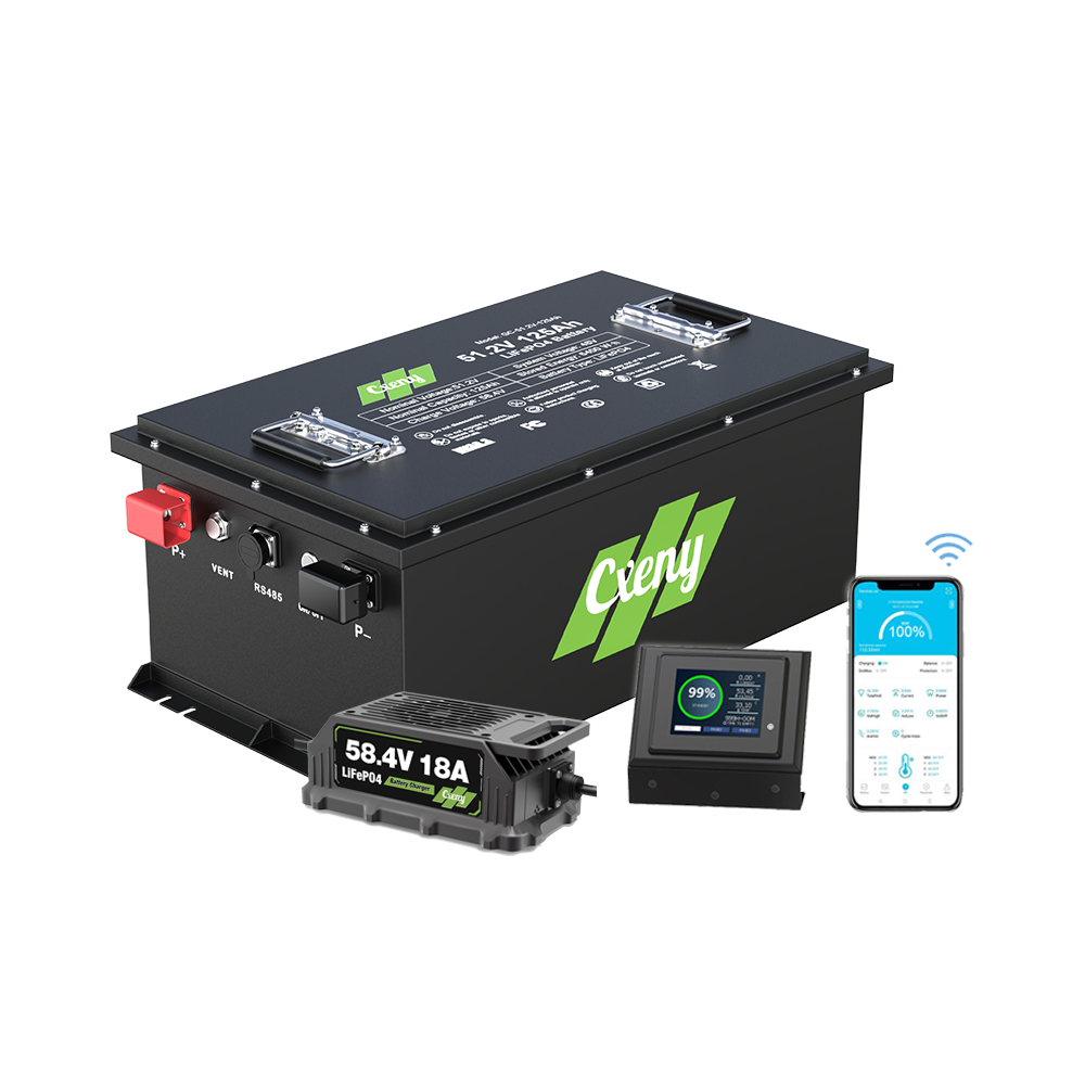 Cxeny 48V 125AH Lithium Golf Cart Battery 200A BMS Bluetooth With 18A Charger