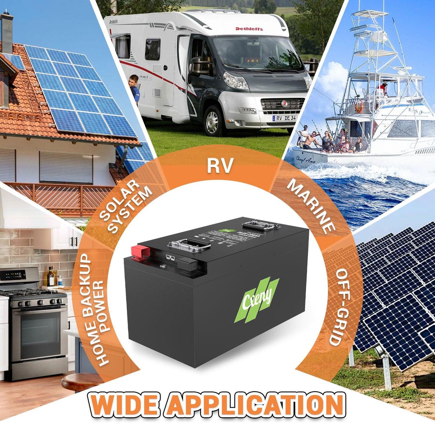 Cxeny 24V 200Ah Lithium Battery 8000+ Cycles Built-in 200A BMS With Bluetooth