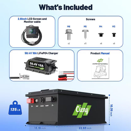 Cxeny 48V 160Ah Lithium Golf Cart Battery 200A Bluetooth BMS With 18A Charger